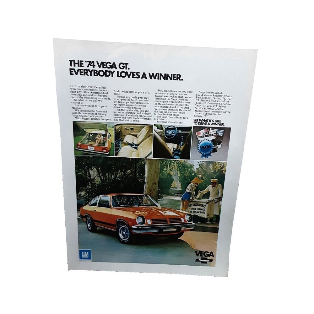 1973 1974 Chevy Vega GT Car Original Print Ad 70s